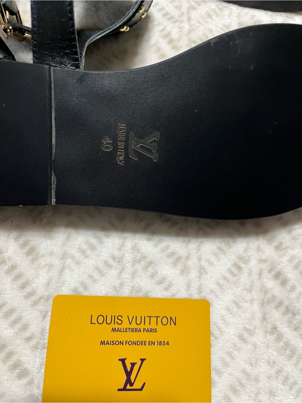 Louis Vuitton Black Leather Sandals with Monogram Brown Strap 10 - Picture 7 of 16